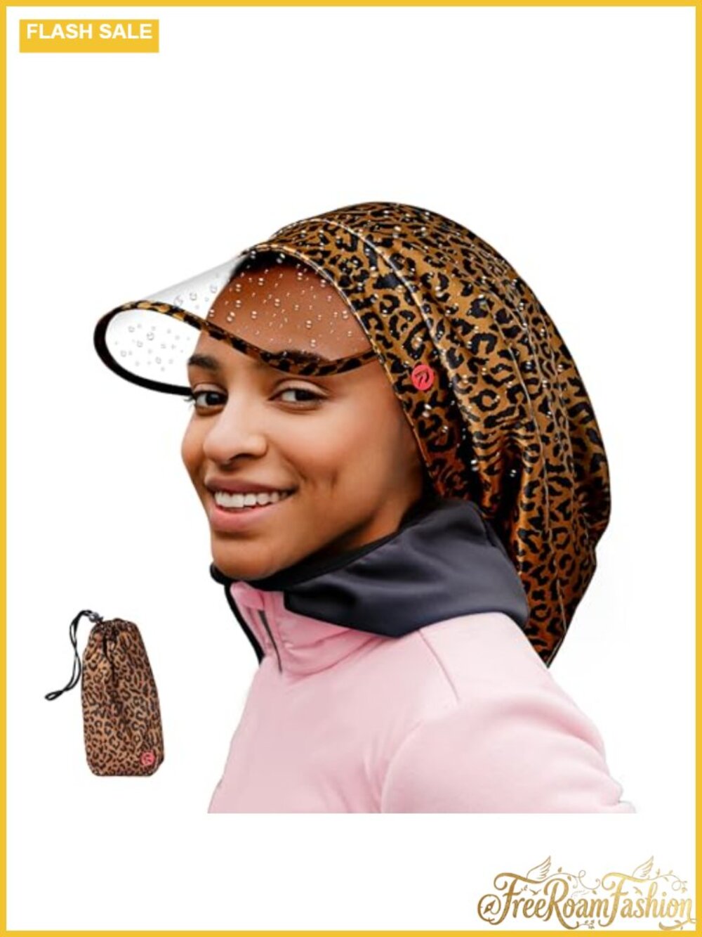 Satin Lined Waterproof Rain Hat with Clear Visor Adjustable Strap Packable